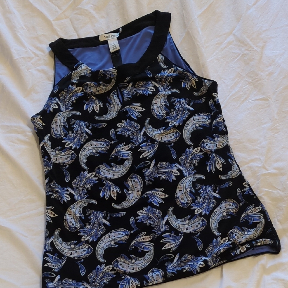 White House Black Market Black and Blue Paisley Sleeveless Top